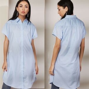 moon river longline button down shirt in blue